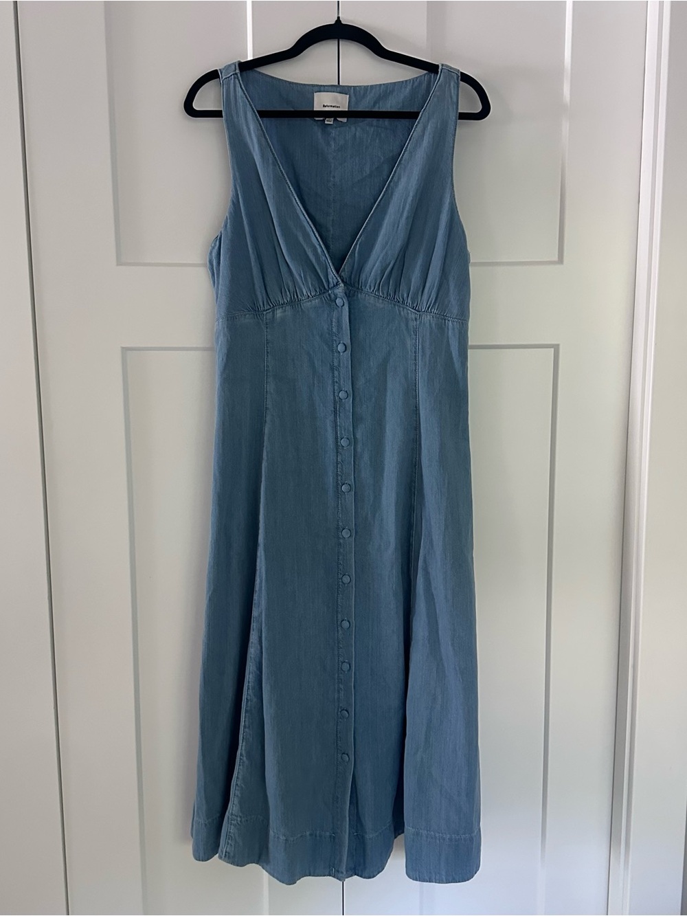 Reformation Light Blue Denim V-Neck Button-Front Midi Dress - Picture 4 of 9